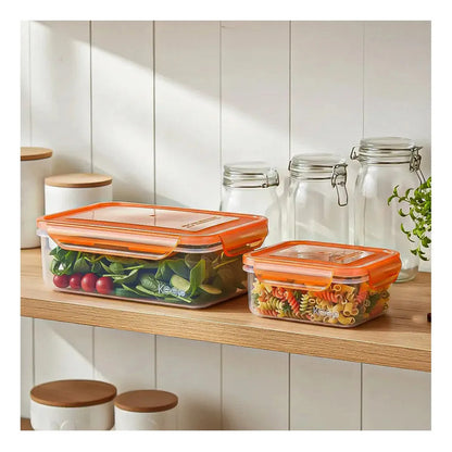 Set De 2 Contenedores Para Alimentos De Plástico, Herméticos Y Apilables Con Capacidad De 1.6 L Naranja