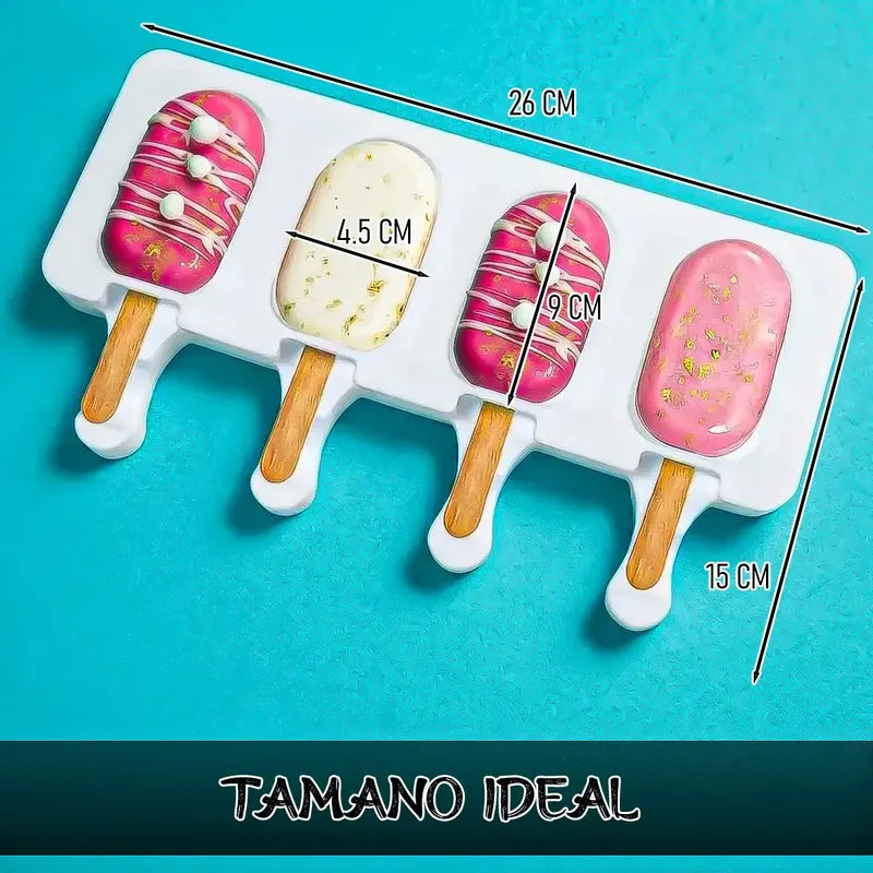 Molde De Silicona Para Helados Con 4 Paletas, Blanco  Okshop