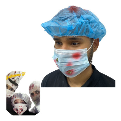 Mascarilla Y Gorro Sangriento Fiestas Disfraz Halloween Azul