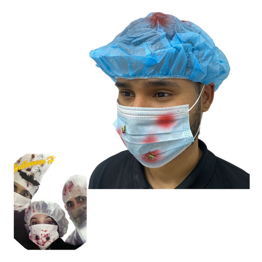 Mascarilla Y Gorro Sangriento Fiestas Disfraz Halloween Azul