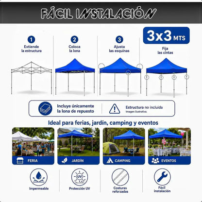 Toldo Azul Impermeable 3x3 Lona Techo Toldo Repuesto Techo Azul Okshop Lona Para Toldo 3x3 De Techo Toldo De Repuesto Cubierta Superior Para Acampar Gazebo Para Exteriores Toldo Exterior Impermeable