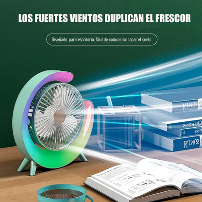 Ventilador Portátil Okshop Usb Con Luz Led, Para Escritorio Y Camping Verde