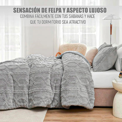 Plumon 1.5 Plazas Edredon De Cama Cubrecama Chiporro Coberto Gris Claro