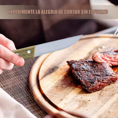 Set De Cuchillos Cuchillo Para Carne Set 4 Cuchillos Steak Juego De Cuchillos Carnes Acero Inoxidable Clasico Cuchillos Mango Madera 22,5cm Cuchillo Chef Aluminio Set Cuchillos 4 Piezas Okshop