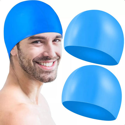 Gorros Natación Silicona Azul Okshop Adultos Pack X2 Anticloro Liso Talle Único