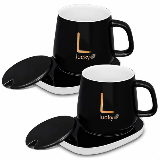 Pack 2 Taza Con Calentador Tazón Tazas De Te Tazas Electrica Tazas Capuccino Vidrio Templado Oficina Taza Cafe Espresso Ceramica 420ml Tazon Calentador Termostática Color Negro Okshop Liso