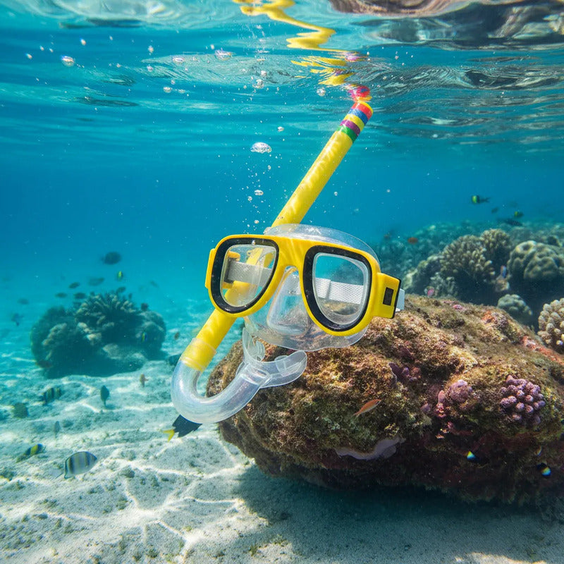 Máscara Snorkel Infantil Okshop Ajustable Pvc Rojo Playa Niños