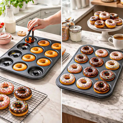 Molde Para Donas De Metal Antiadherente, Con 12 Cavidades, De Okshop Gris