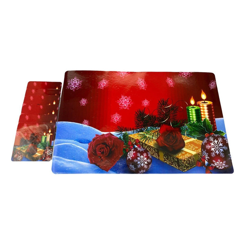 Set 12 Piezas Individuales Mesa Navideños Platos Y Vaso Navi