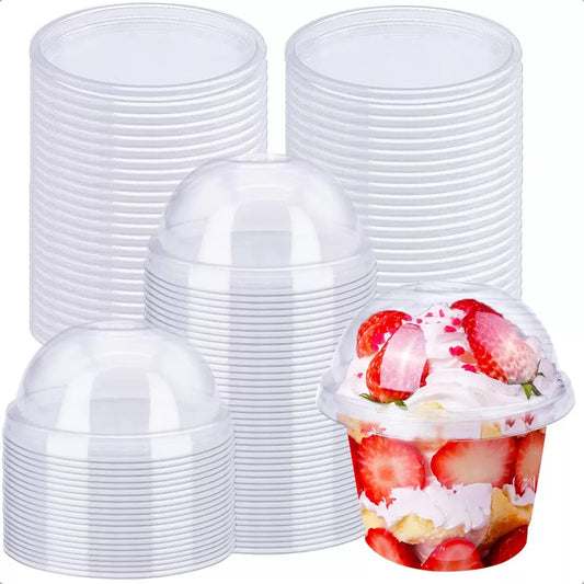 Pack X50 Vasos Acrilico Para Postre Con Tapa Pocillos 210ml Vasos Acrilico Desechable 210m Vasos Para Postres + Tapa Pocillos Vasos Acrilicos Postres Y Frutas Vasos Postres Multifuncional Okshop