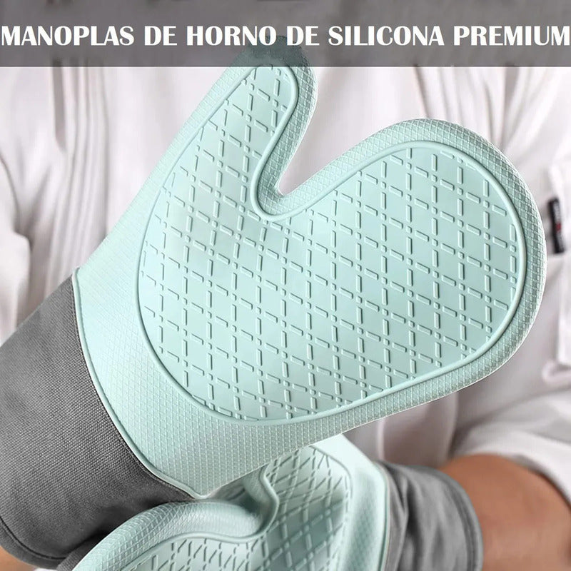 Guantes Para Horno Toma Ollas Guantes De Silicona Guante De Cocina Algodon Okshop Protector De Silicona Flexible 27 Cm Pack 2 Toma Olla Guante Silicona Manopla Verde Claro