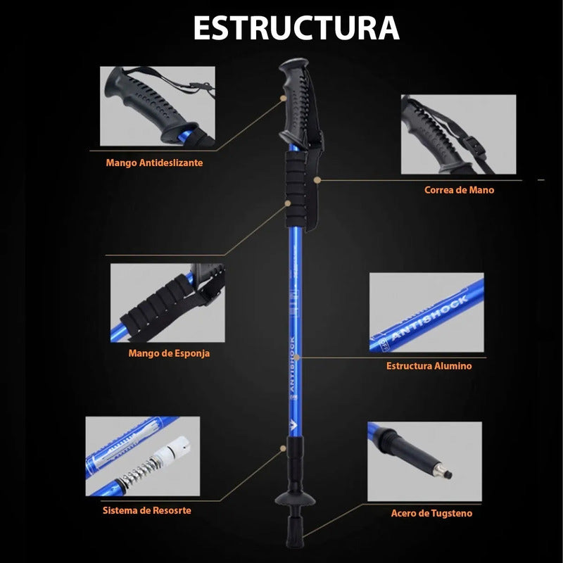 Bastones De Trekking Baston Montañismo Plegables Individual Baston Trekking Antishock Plegable Palos Trekking Mango Antideslizante Baston Trekking Aluminio Ajustable Color Gris Okshop