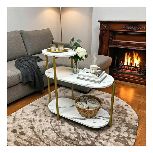 Mesa Auxiliar Ovalada De 3 Niveles Blanca Para Living Y Exterior Blanco