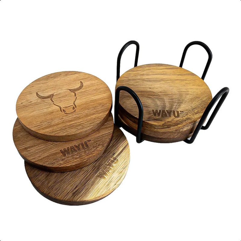 Set De 6 Posavasos De Madera Redondos Wayu Para Bebidas