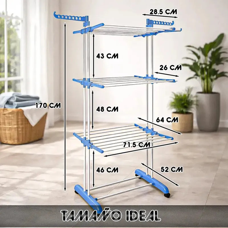 Tendedero Okshop Vertical Plegable Con Ruedas Y 3 Niveles, Para Secar Ropa Blanco