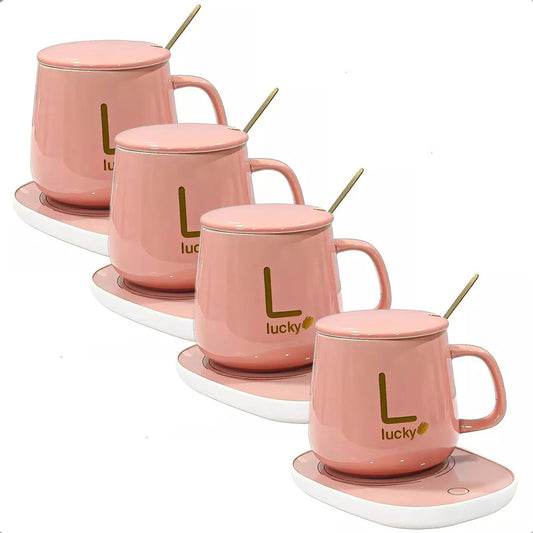 Taza Con Calentador Tazón Tazas De Te Tazas Electrica Tazas Capuccino Vidrio Templado Oficina Pack 4 Taza Cafe Espresso Ceramica 420ml Tazon Calentador Termostática Rosa Okshop Liso