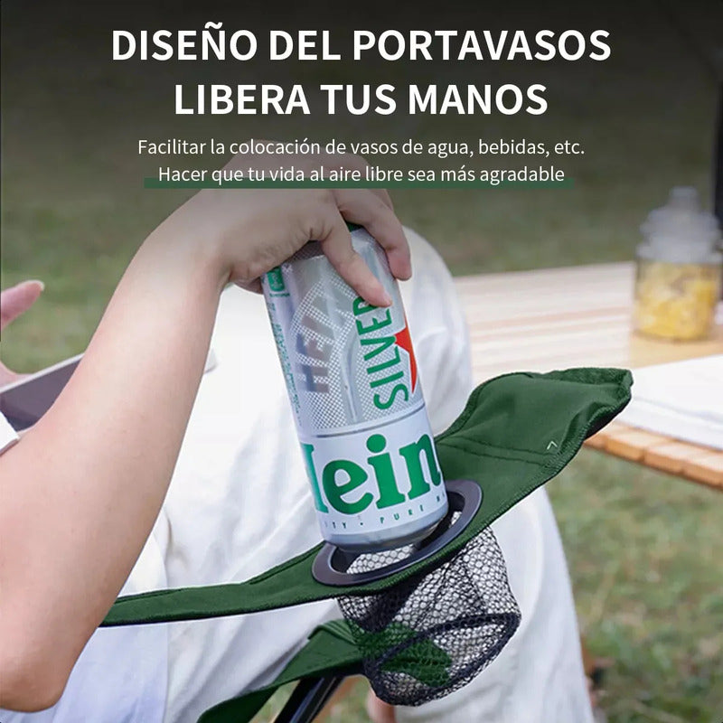 Silla Plegable Camping Okshop Verde Con Porta Vaso Y Bolso 80x47cm