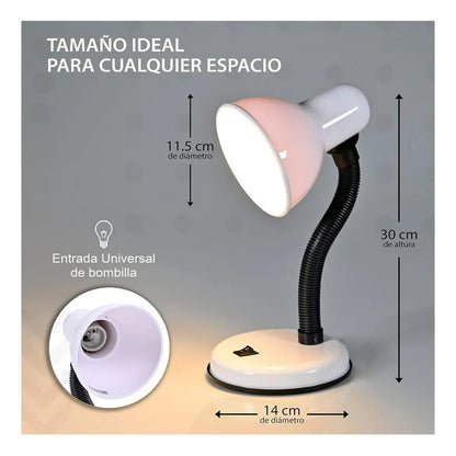 Lampara Escritorio Flexible Lamparas Metalicas Velador Lampara Lectura Lamparas De Escritorio Incandescente Cuello Flexible Metal Lampara Estudio Led Mesa Halogena E27 Blanco Okshop