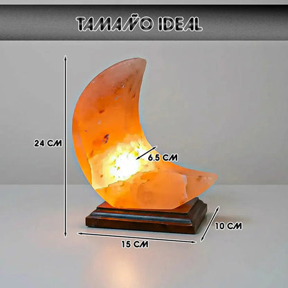 Lámpara De Sal Del Himalaya En Forma De Luna Con Base De Madera Y Luz Led Naranja