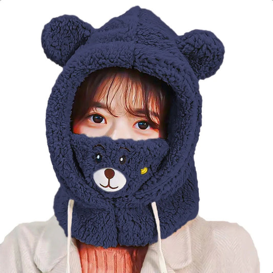 Gorro Invierno Gorro De Lana Gorro Oso Gorro Chiporro Cuello Gorros De Lana Hombre Adultos Diseño Cordon Cuellos Bufandas Unisex Gorro Invierno Mujer Ajustable Azul Oscuro Okshop Unica