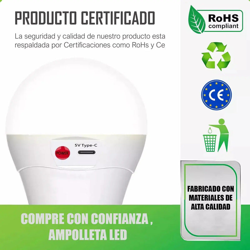 Pack X2 Ampolletas Led Recargables Okshop 10w Usb Tipo Bulbo E27 Camping Blanco Frío