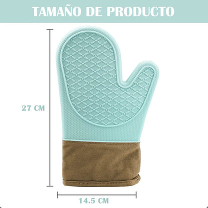 Manopla Silicona Okshop Guante Cocina Turquesa Marrón 27cm Algodón Color