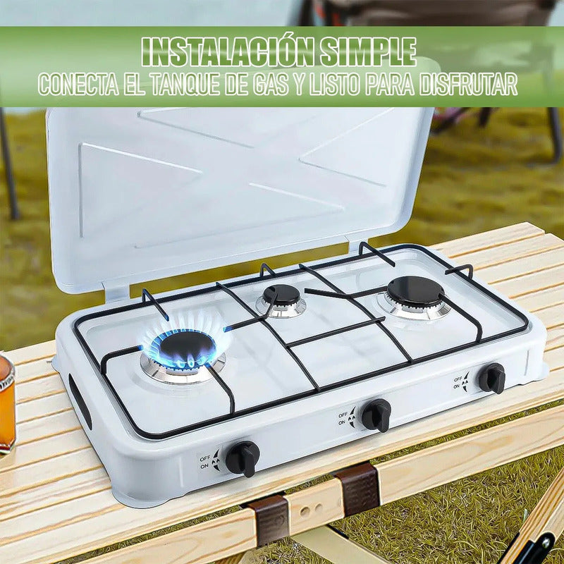 Cocinilla A Gas Camping Cocina Portatil 3 Plato Cocinillas Cocinilla Gas Llama Ajustable Cocinilla Portatil 3 Quemadores Aire Libre Cocinillas Camping Cocina De Camping Superficie Esmalte Okshop