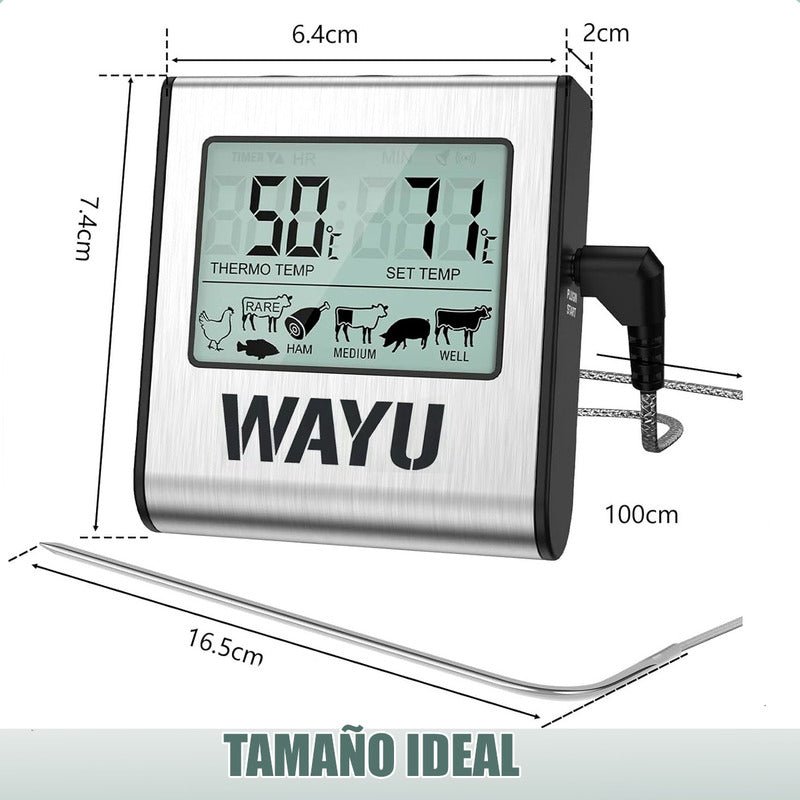 Termómetro Digital Wayu Para Carne, Horno Y Cocina De Acero Inoxidable Gris