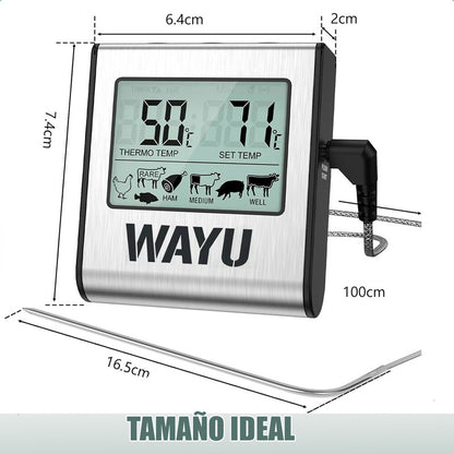 Termómetro Digital Wayu Para Carne, Horno Y Cocina De Acero Inoxidable Gris