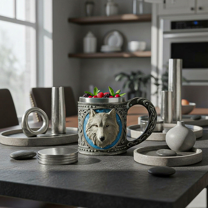 Taza Grande Taza Lobo Game Of Throne Tazon Mug Acero Inoxidable Taza Lobo Stark Game Of Thrones Tazon Mug Taza De Café De Resina Taza De Acero Inoxidable Gris