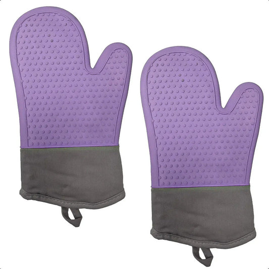 Pack X2 Guantes Para Horno Toma Ollas Guantes De Silicona Color Morado Puntos