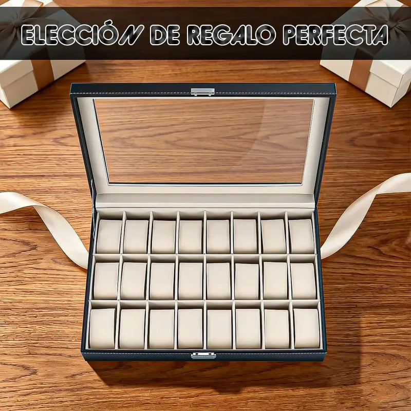 Porta Relojes Organizador De Reloj Caja De Reloj 24 Pzas Negro