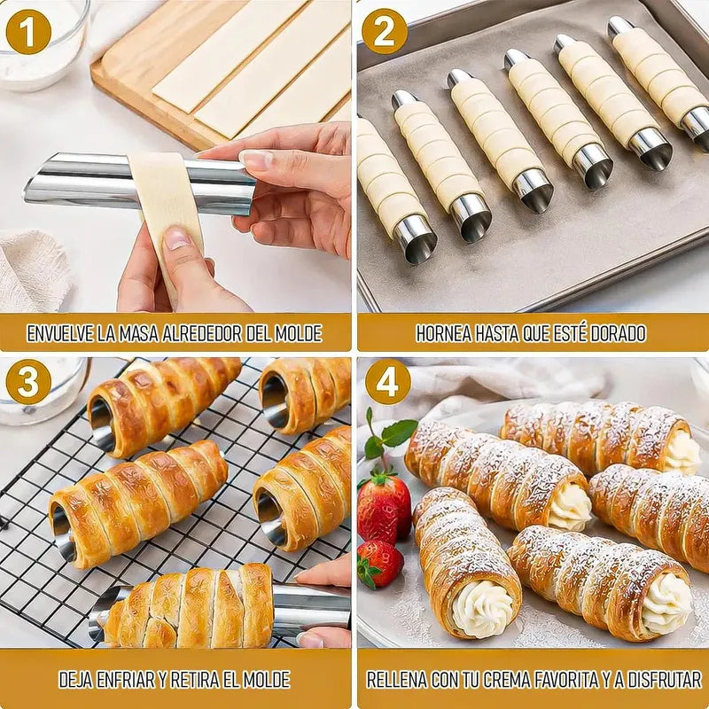 Pack 6 Moldes Reposteria Molde Cannoli Moldes De Cannol Tubos Okshop Moldes De Acero Inoxidable Para Croissant Moldes De... Gris