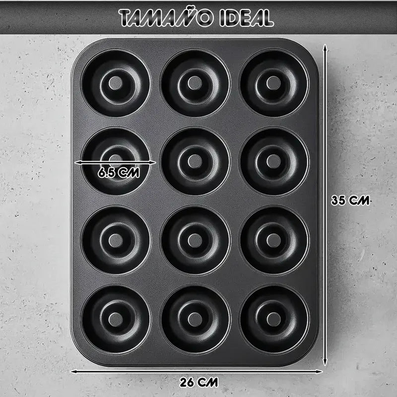 Molde Para Donas De Metal Antiadherente, Con 12 Cavidades, De Okshop Gris