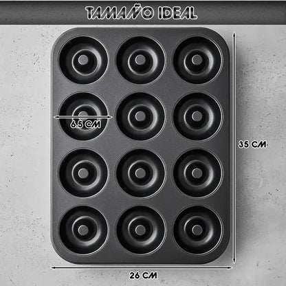 Molde Para Donas De Metal Antiadherente, Con 12 Cavidades, De Okshop Gris