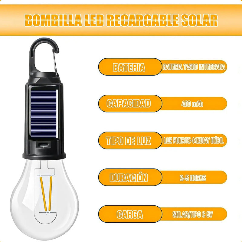Ampolleta Solar Recargable Led Okshop Impermeable 15w Usb-c Para Camping Cálida