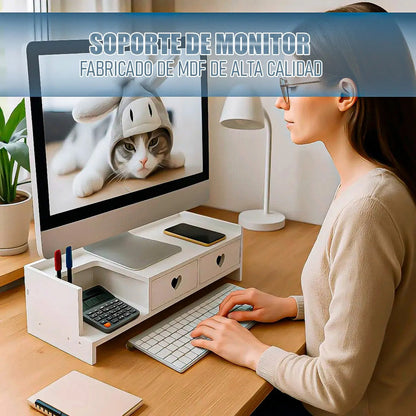 Organizador De Escritorio Multifunción Para Monitor Okshop De Mdf Blanco