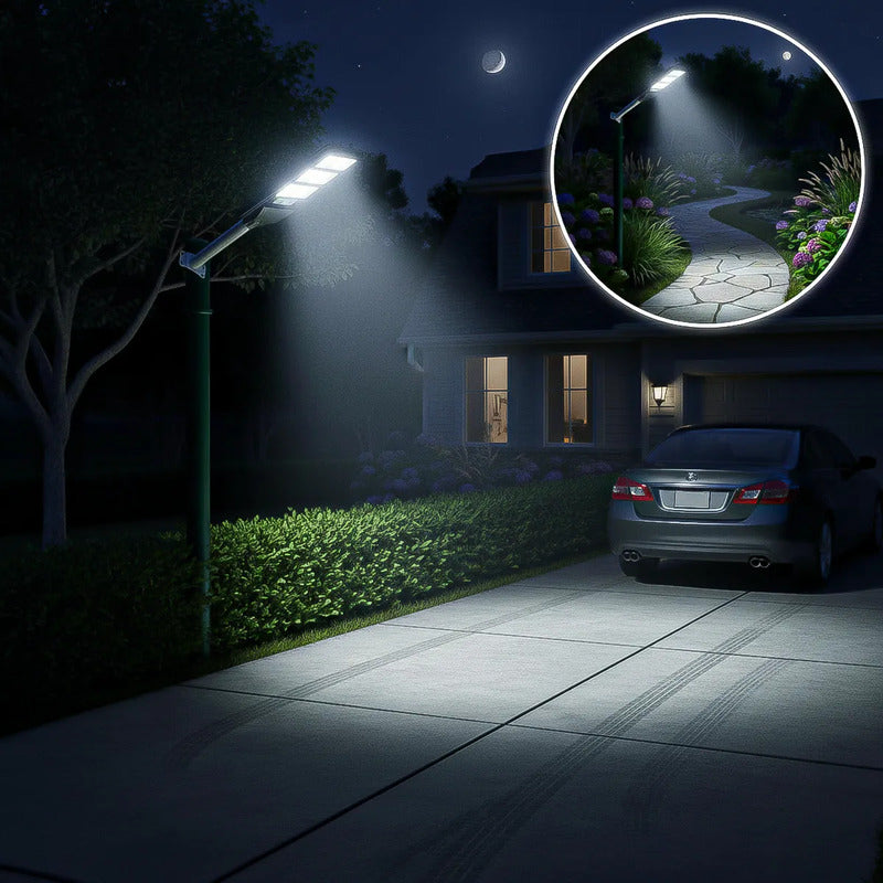 Pack X2 Foco Solar 120w Foco Solar Exterior Luz Solar Poste Gris Oscuro Fría