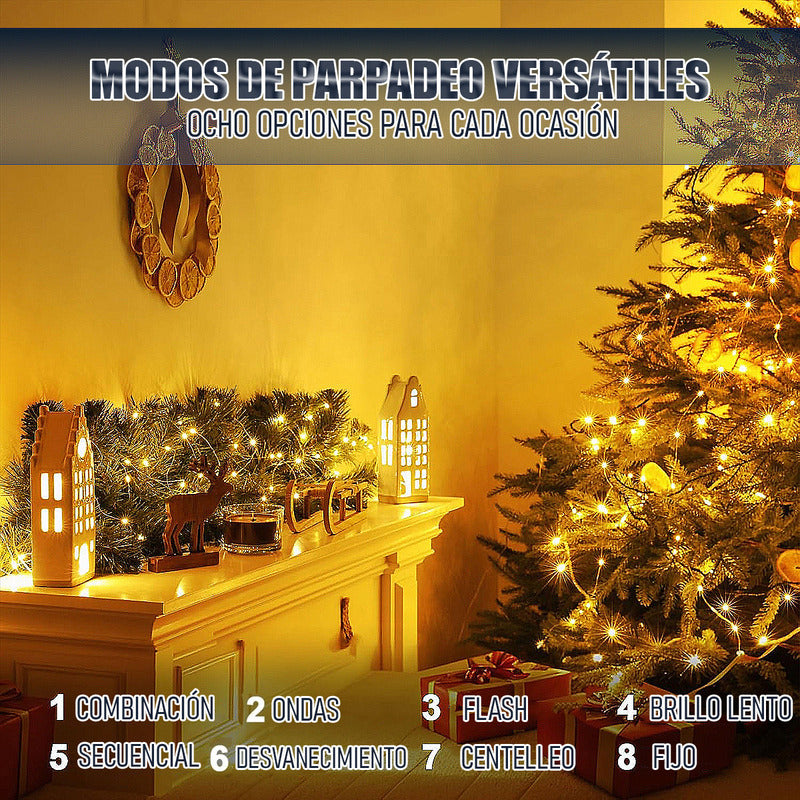 Pack 2 Guirnalda Solar 100 Led Luces Hada Solares Navidad Multicolor