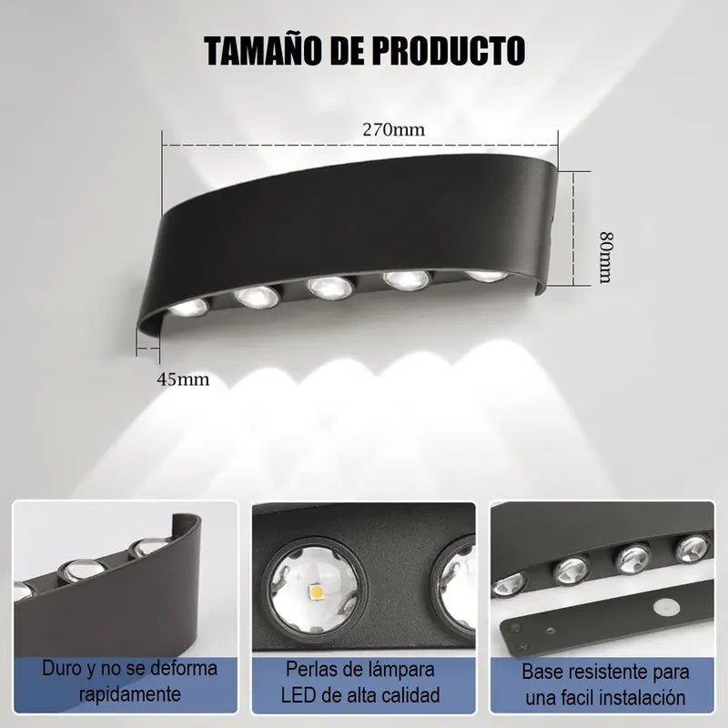 Aplique Muro Luces Led Para Muros Lampara De Pared 10w Luces Negro