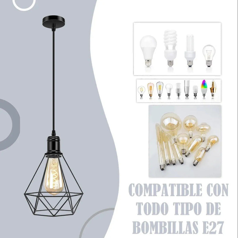 Lámpara Colgante De Techo Negra Okshop Para Comedor Y Dormitorio Negro