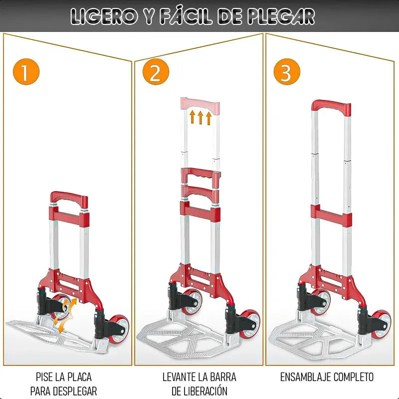 Carro De Mano Plegable De Aluminio Okshop Para Carga De 80 Kg Rojo