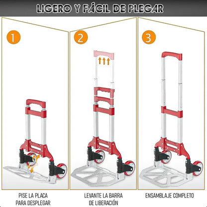 Carro De Mano Plegable De Aluminio Okshop Para Carga De 80 Kg Rojo