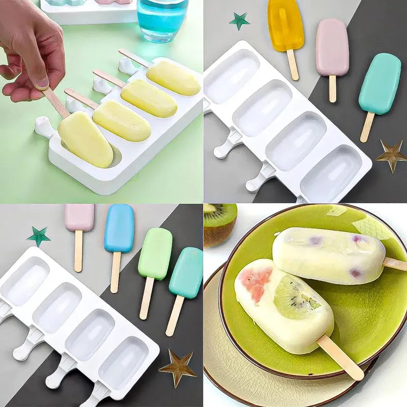 Molde De Silicona Para Helados Con 4 Paletas, Blanco  Okshop