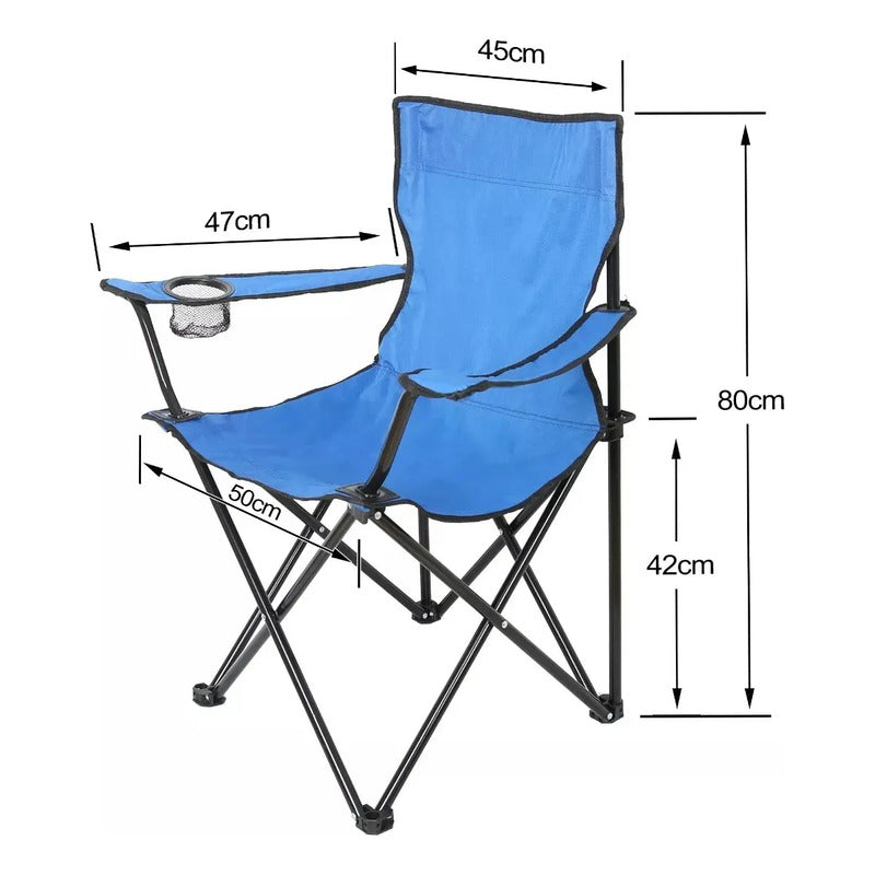 Silla Plegable Camping Playa Okshop Porta Vaso Apoyabrazos Azul Azul Oscuro