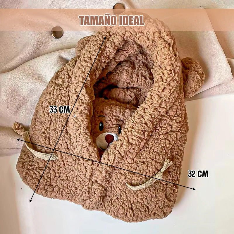 Gorro De Lana Invierno Negro Con Diseño De Oso Para Adultos, Ajustable Y Con Cuello Unica
