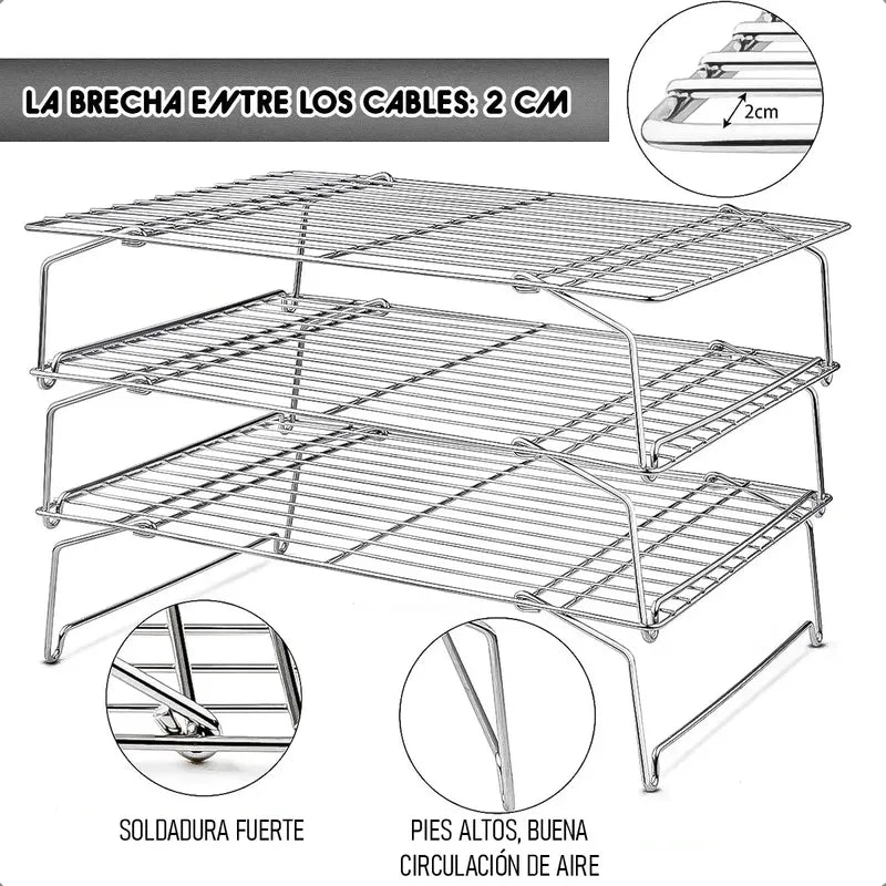 Rejilla Para Enfriar Galletas Okshop De Teflón, Con 3 Niveles Y Antiaherente Gris