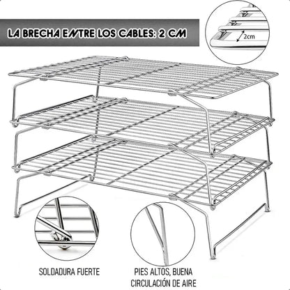 Rejilla Para Enfriar Galletas Okshop De Teflón, Con 3 Niveles Y Antiaherente Gris