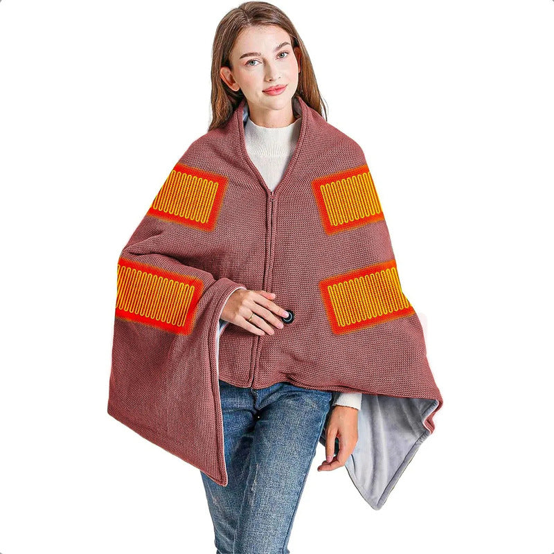 Manta Térmica Portátil Inalámbrica Okshop Tela Terciopelo 3 Niveles Burdeo