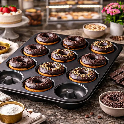 Molde Para Donas De Metal Antiadherente, Con 12 Cavidades, De Okshop Gris